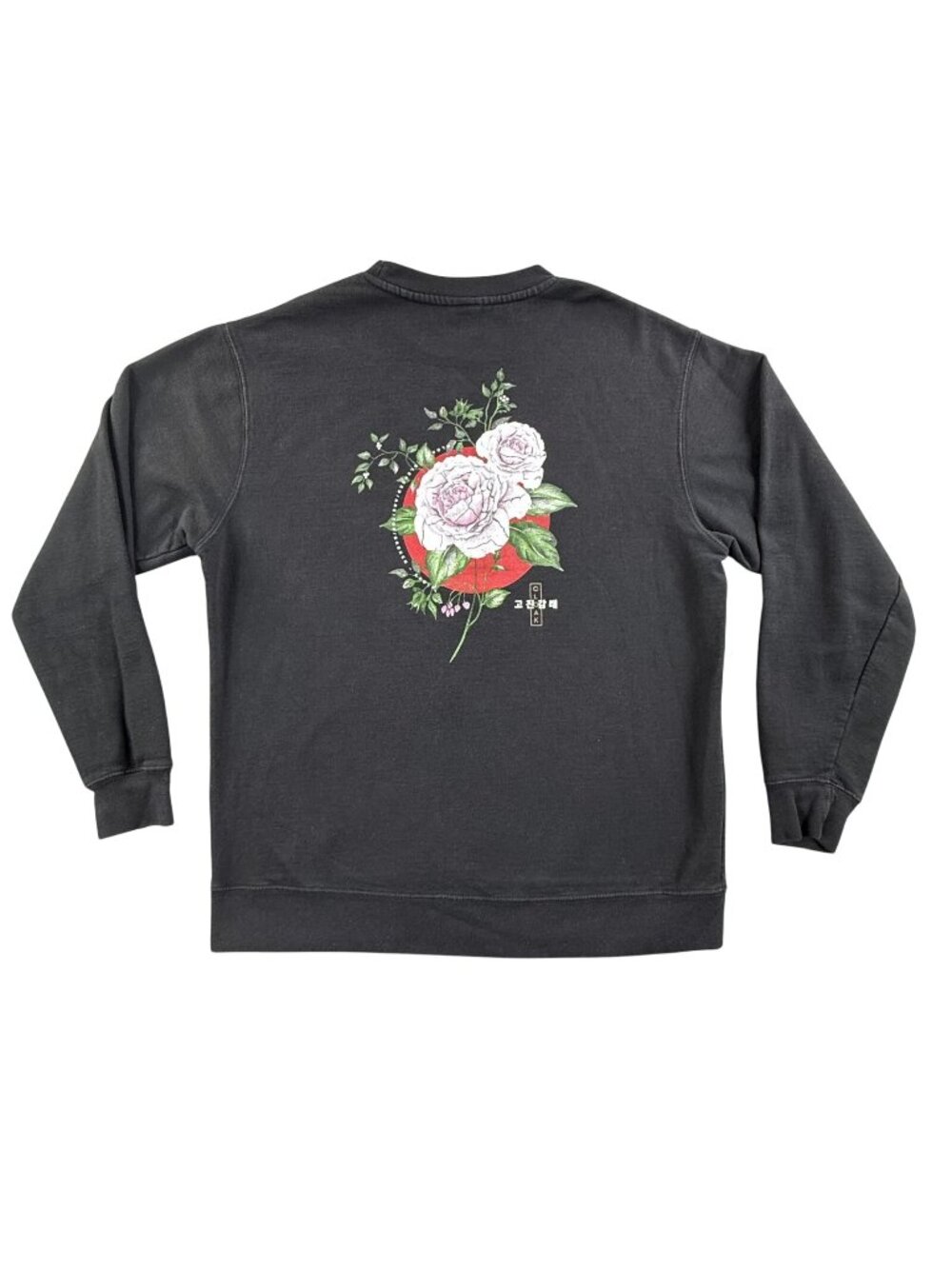 Cloak Sweatshirt Mens Large Black Rose Heart Graphic Fleece Pullover Korean